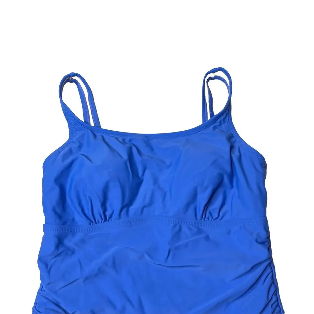 Merona Blue Swimsuit Lightly Padded Ruched One Piece Size Large preowned
